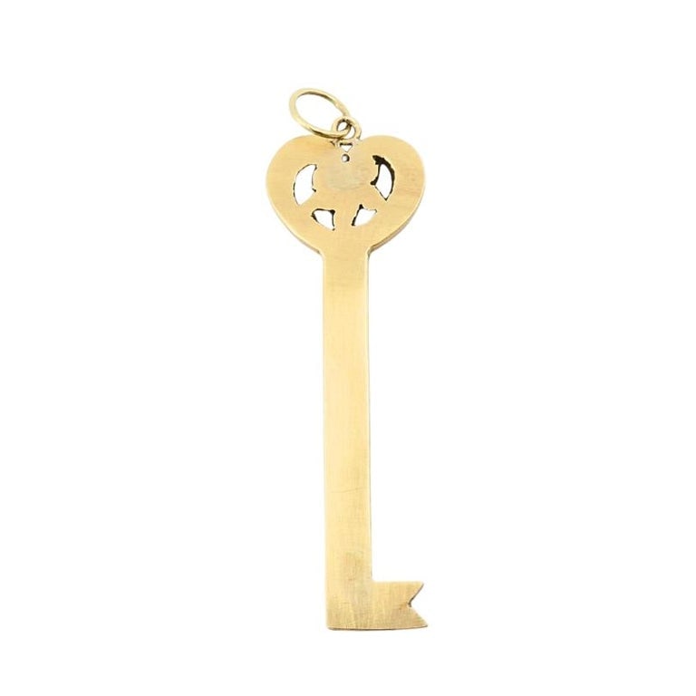 14k Gold Key Pendant Necklace Pearls and Black Enamel - 6