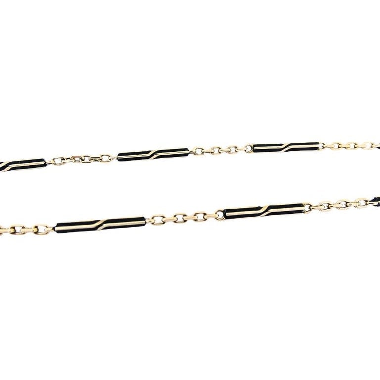 14k Gold Key Pendant Necklace Pearls and Black Enamel - 8