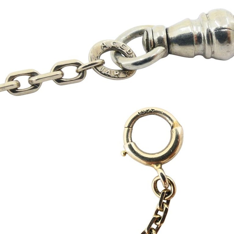 14k Gold Key Pendant Necklace Pearls and Black Enamel - 9