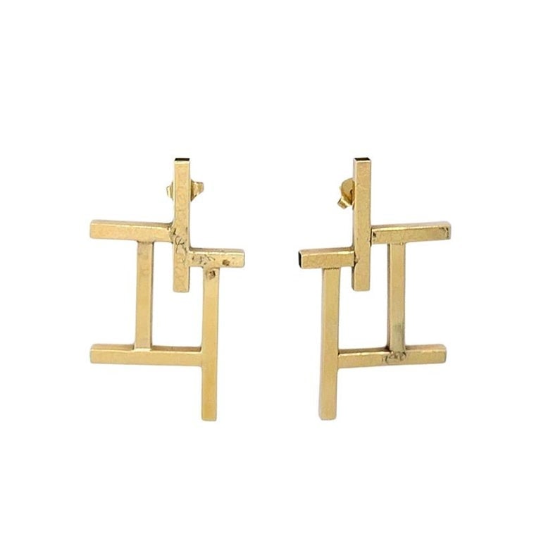 14k Gold Geometric Earrings Frame Design - 3