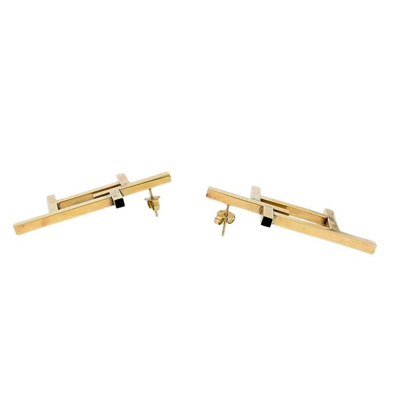 14k Gold Geometric Earrings Frame Design - 4