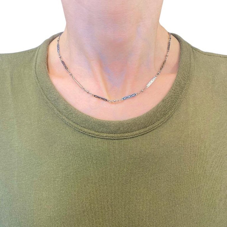 14k White Gold Chain Necklace Black Enamel - 2