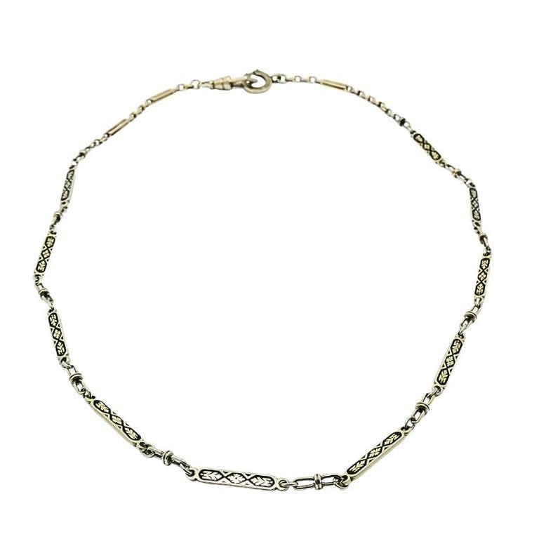14k White Gold Chain Necklace Black Enamel - 3