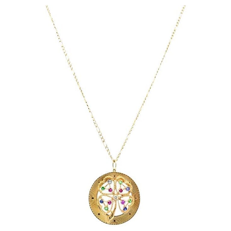 14K Gold Gemstones Clover Pendant Necklace (1 of 9)