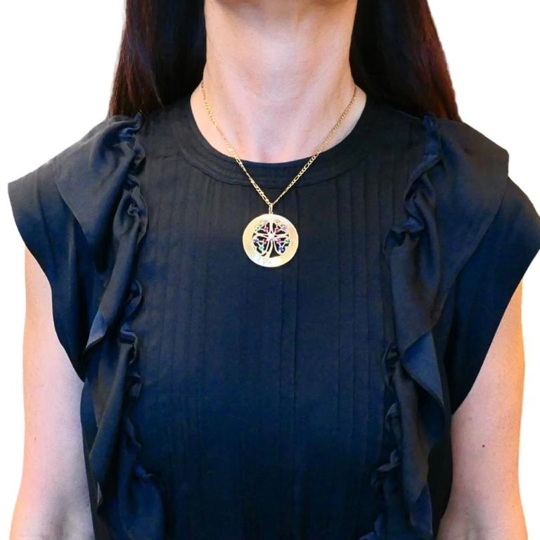 14K Gold Gemstones Clover Pendant Necklace - 2