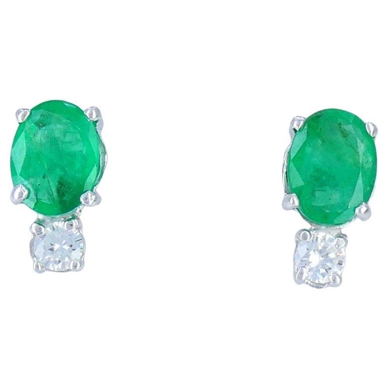 Vintage 18k White Gold Emerald Diamond Stud Earrings (1 of 7)