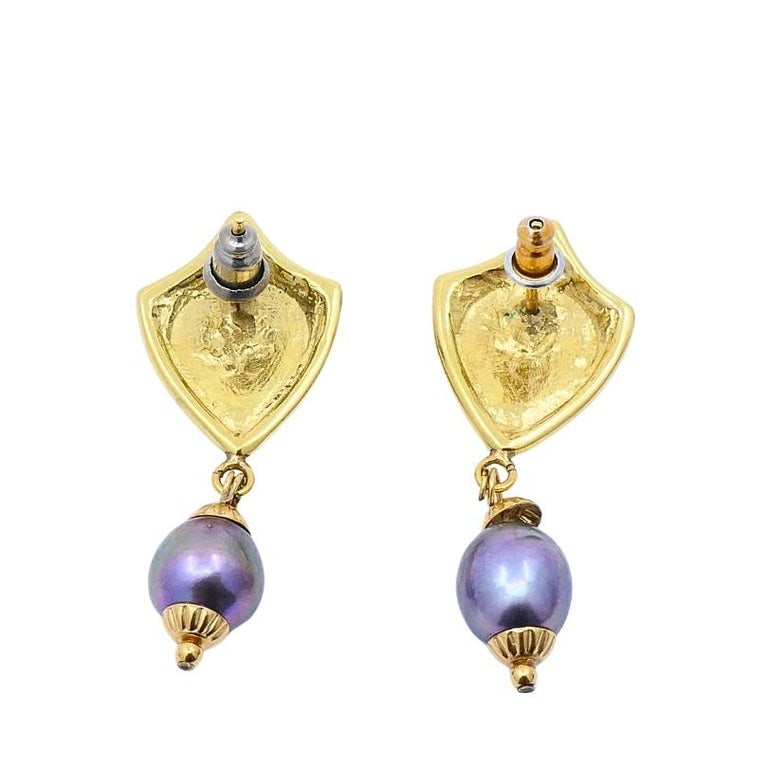 18K Gold Tahitian Pearl Drop Earrings - 4