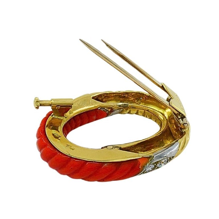 Bvlgari Bulgari 18k Gold Coral Diamond Oval Brooch - 5