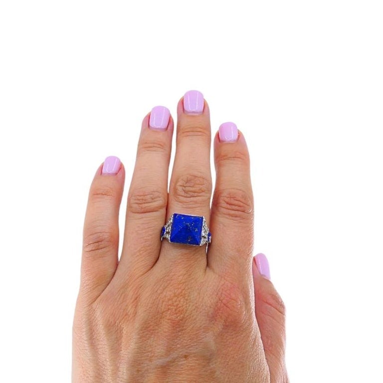 Cartier Art Deco Lapis Lazuli Diamond Platinum Ring - 2