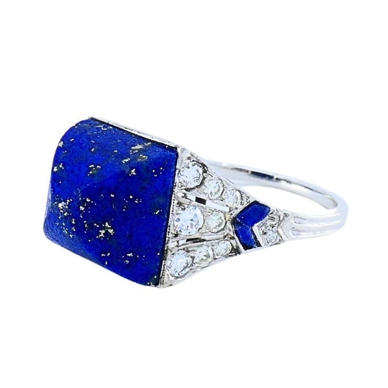 Cartier Art Deco Lapis Lazuli Diamond Platinum Ring - 4