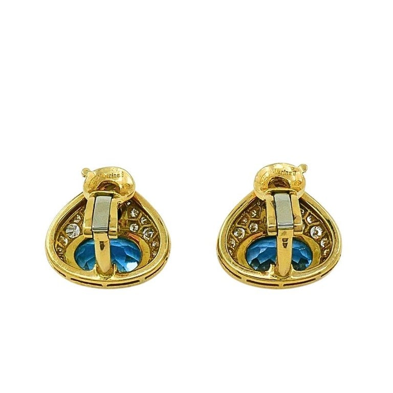 Marina B 18k Gold Topaz Onyx & Diamond Clip-On Earrings - 4