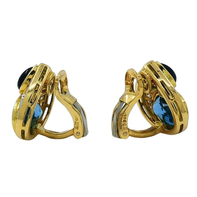Marina B 18k Gold Topaz Onyx & Diamond Clip-On Earrings - 7