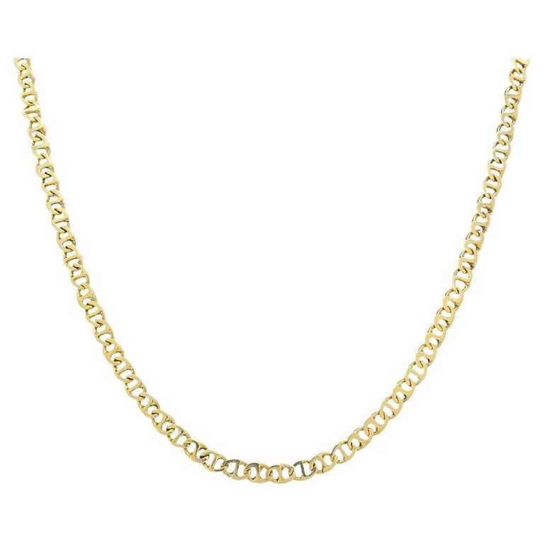 14k Gold Flat Link Chain Necklace Vintage Jewelry: Title: 14k Gold Flat Link Chain Necklace Vintage Jewelry Description: This 14k gold flat link chain necklace features a clean, uniform pattern of interlocked links. The latter creating a fluid line wh