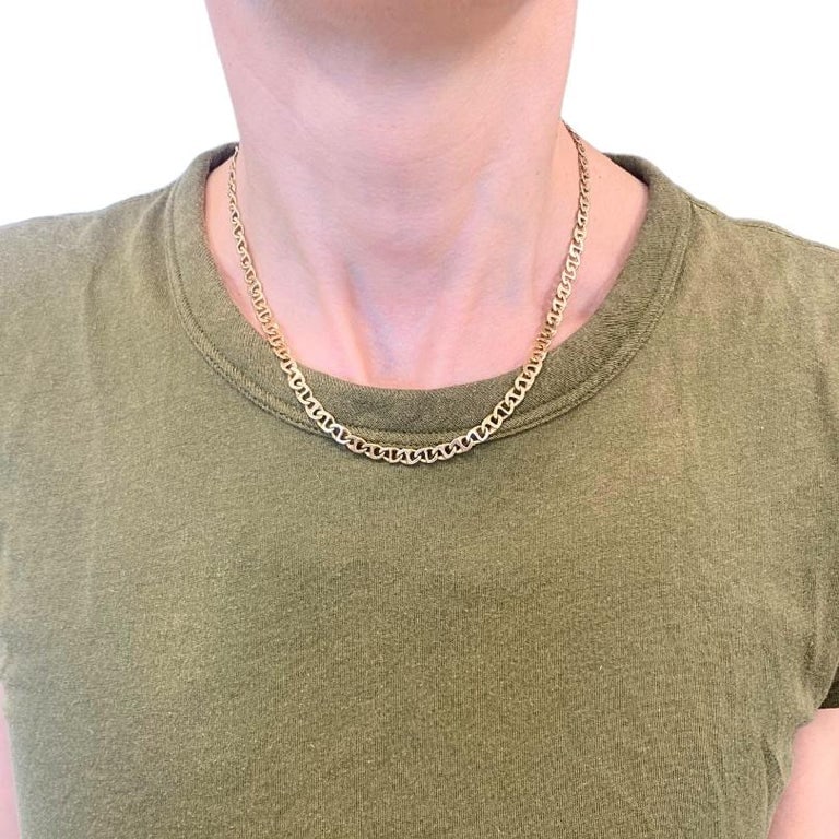 14k Gold Flat Link Chain Necklace Vintage Jewelry - 2