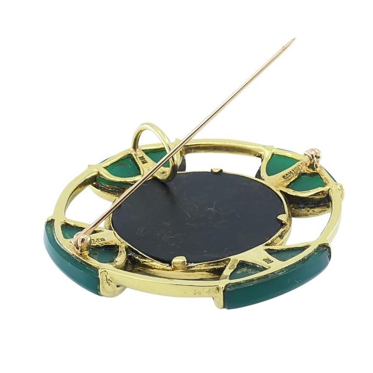 Vintage Tiffany & Co. Brooch Chrysoprase 18k Gold Onyx - 5