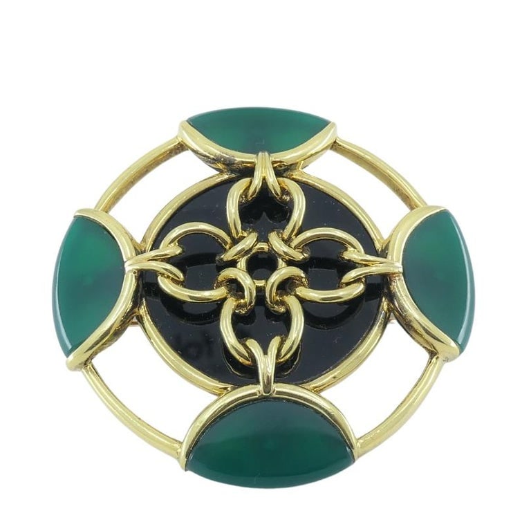 Vintage Tiffany & Co. Brooch Chrysoprase 18k Gold Onyx - 6
