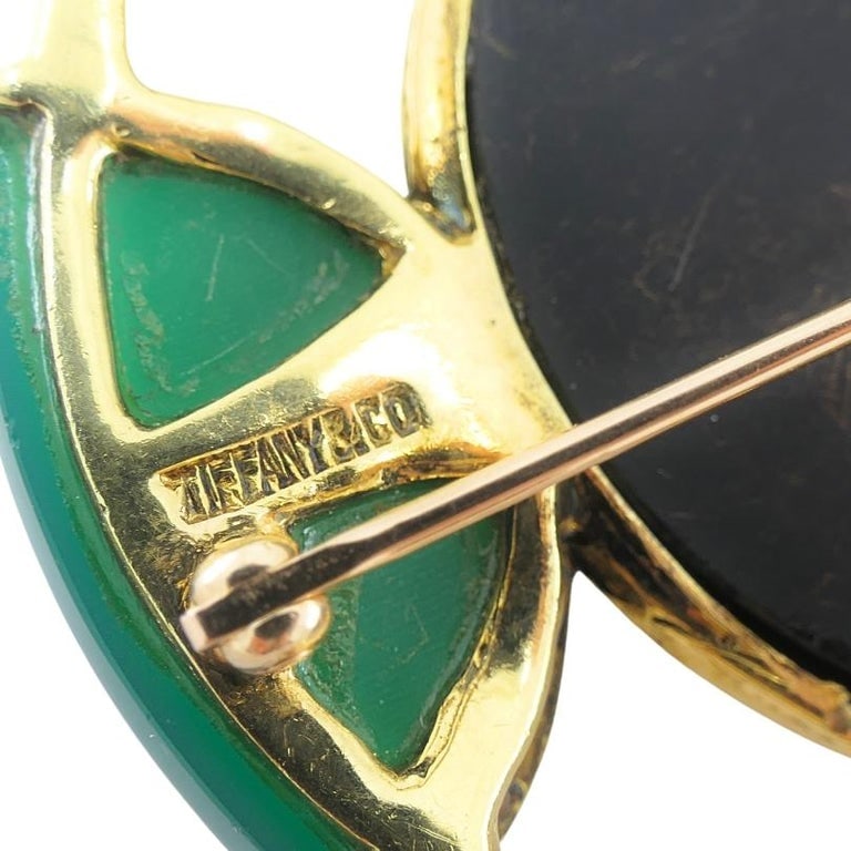 Vintage Tiffany & Co. Brooch Chrysoprase 18k Gold Onyx - 7