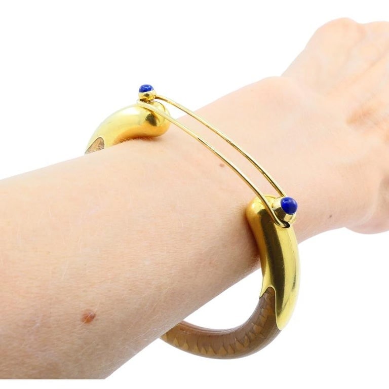 Rare Elsa Peretti for Tiffany & Co. Gold Lapis Lazuli Rattan Bracelet - 8