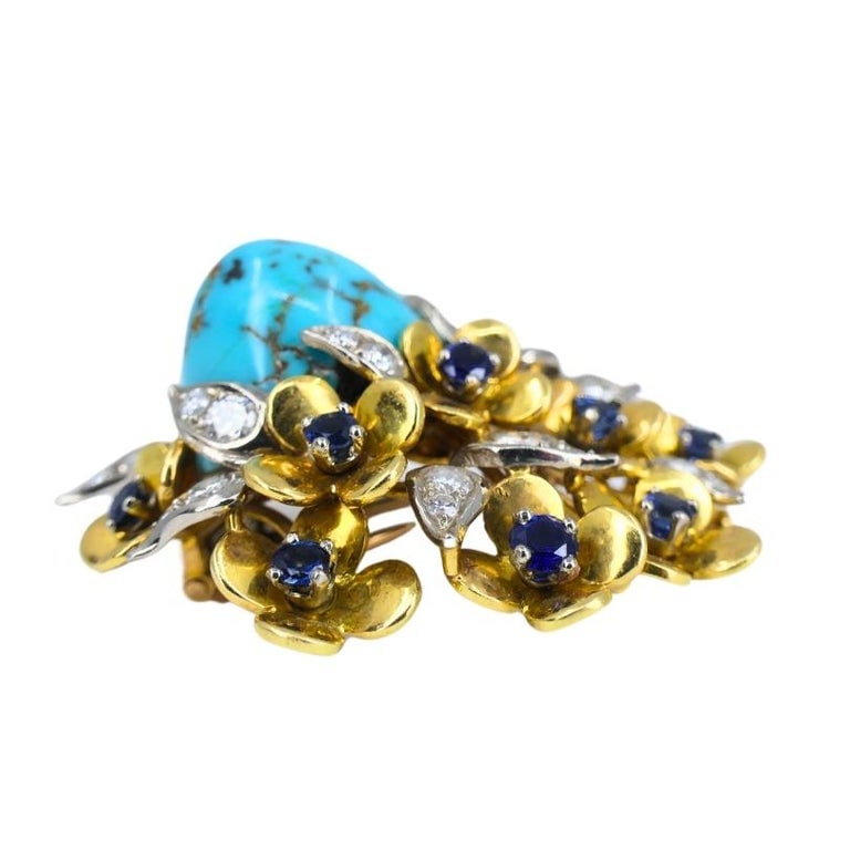 Kern Jewelry Set Gold Turquoise Cabochon Sapphire Diamond - 13