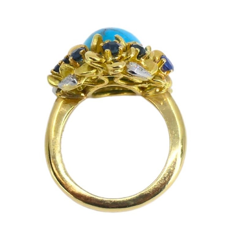 Kern Jewelry Set Gold Turquoise Cabochon Sapphire Diamond - 9