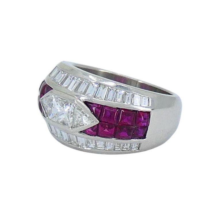 1960s Ruby Diamond Platinum Dome Ring 6.5 - 6