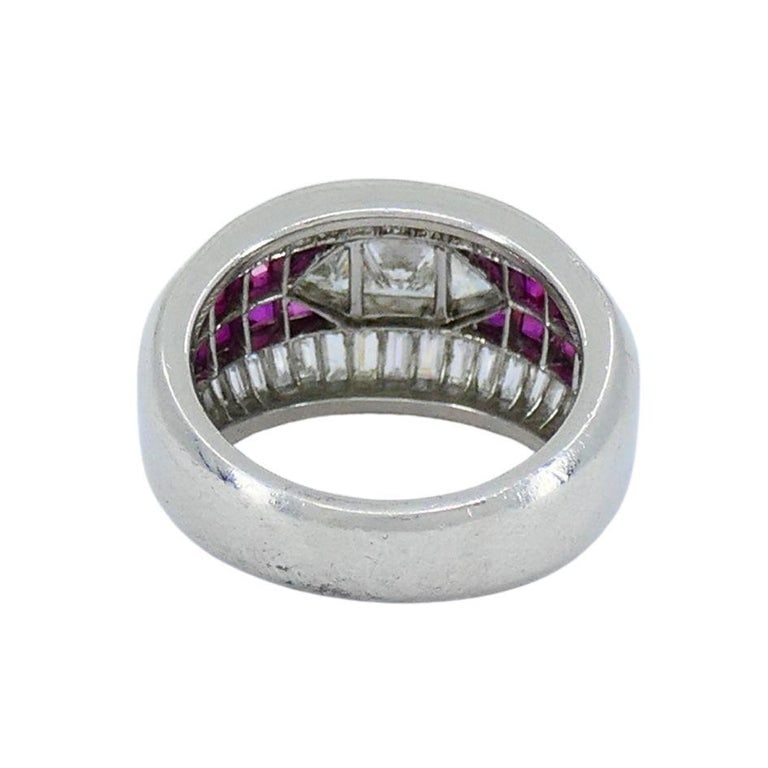 1960s Ruby Diamond Platinum Dome Ring 6.5 - 8