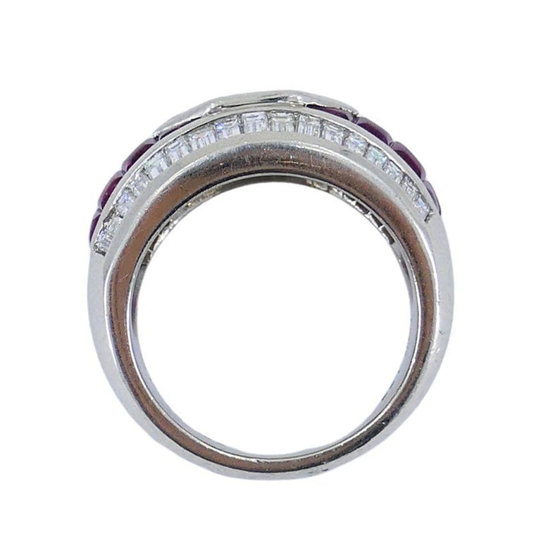 1960s Ruby Diamond Platinum Dome Ring 6.5 - 9
