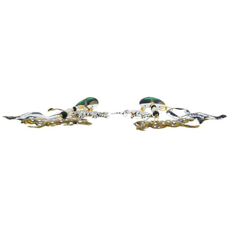 1990 Lunch At The Ritz Carte Du Jour African Animal Gold Silver Clip Earrings - 12