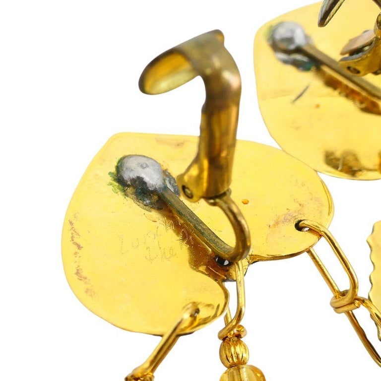1990 Lunch At The Ritz Carte Du Jour African Animal Gold Silver Clip Earrings - 16