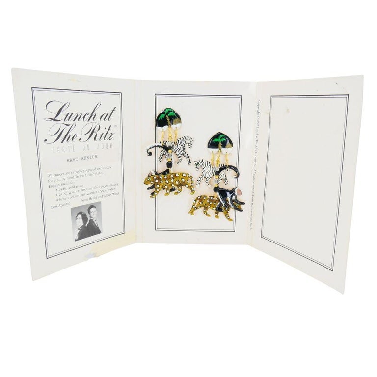 1990 Lunch At The Ritz Carte Du Jour African Animal Gold Silver Clip Earrings - 3