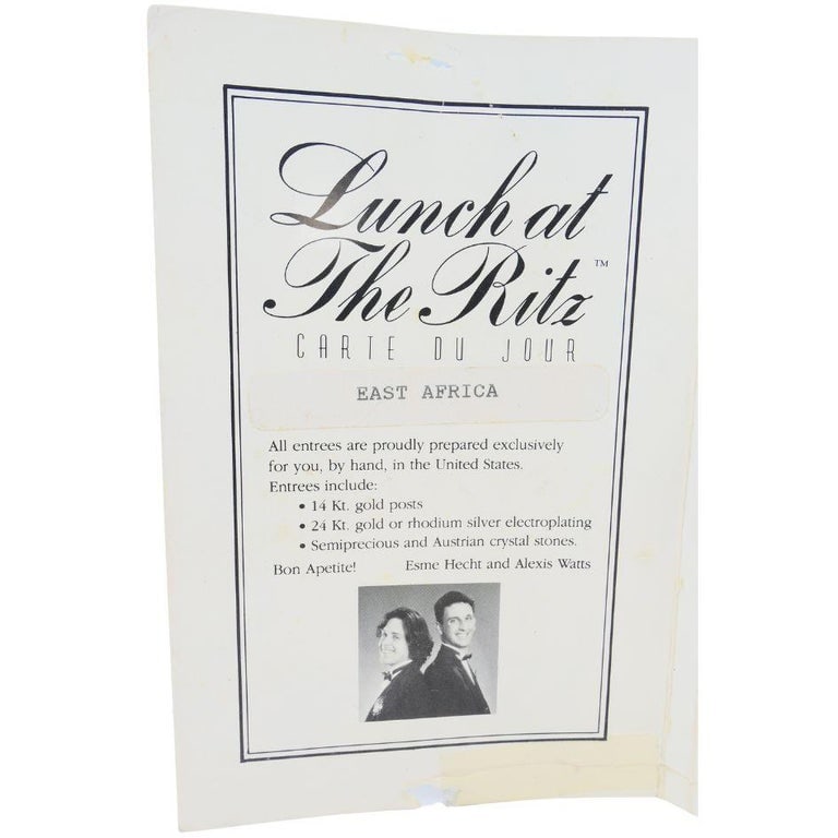 1990 Lunch At The Ritz Carte Du Jour African Animal Gold Silver Clip Earrings - 4