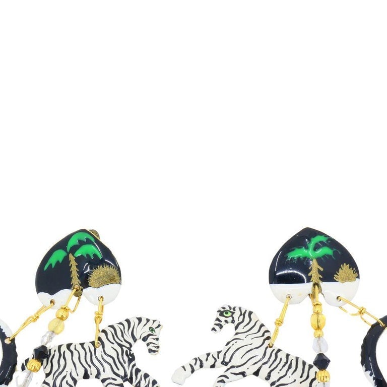 1990 Lunch At The Ritz Carte Du Jour African Animal Gold Silver Clip Earrings - 9
