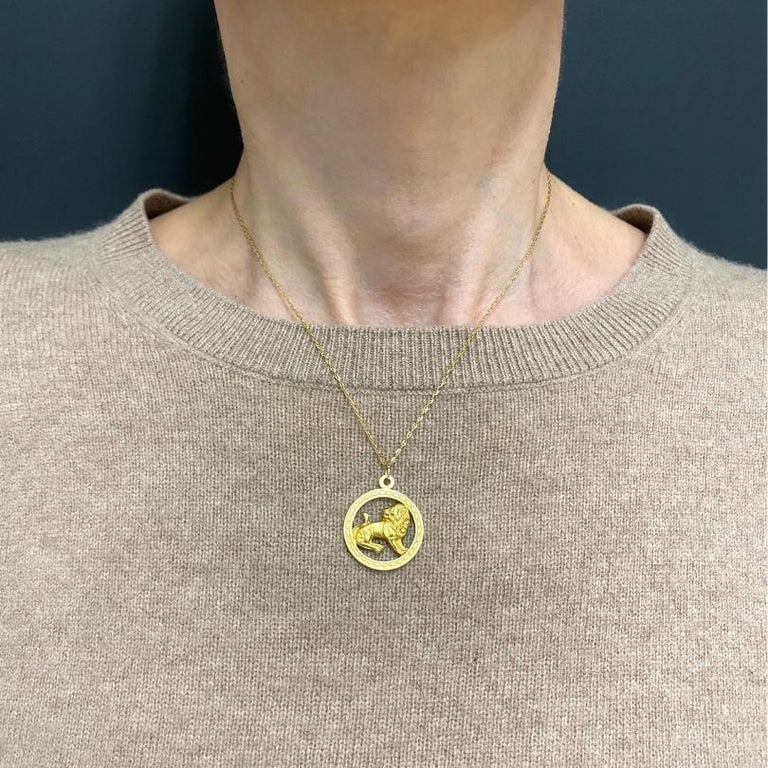 Vintage Leo Zodiac 18k Gold Pendant 14k Gold Chain Necklace - 2