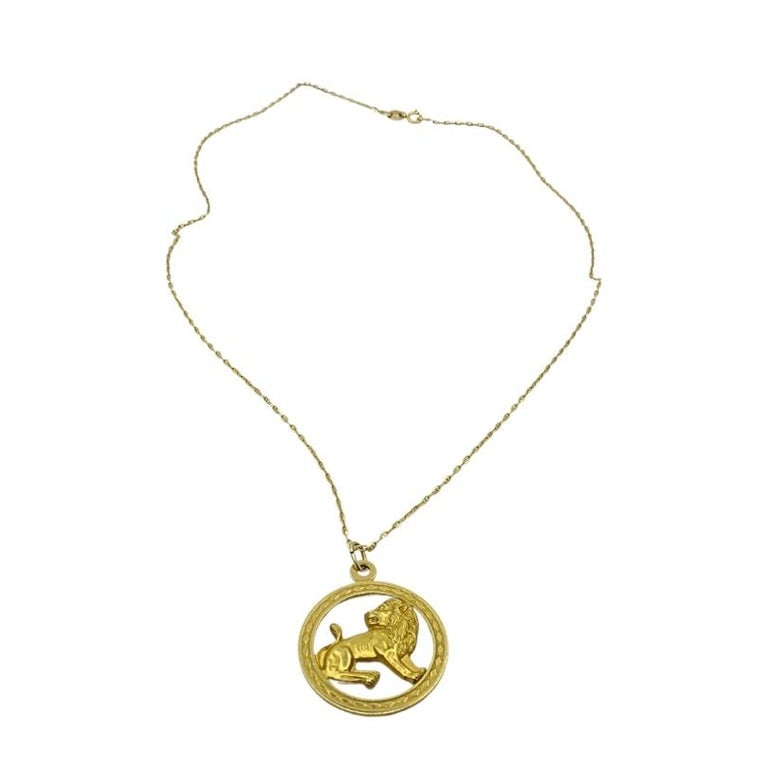 Vintage Leo Zodiac 18k Gold Pendant 14k Gold Chain Necklace - 3