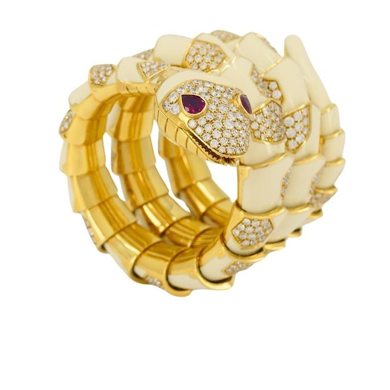 Bvlgari Bulgari Rare Serpenti Watch 18k Gold White Enamel Gemstones - 2