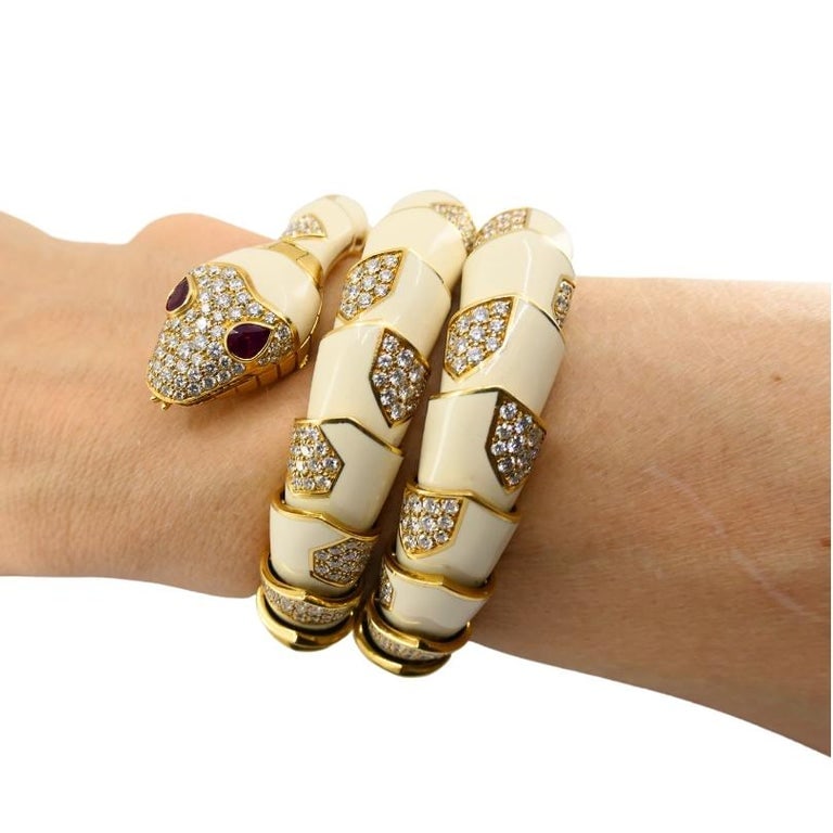 Bvlgari Bulgari Rare Serpenti Watch 18k Gold White Enamel Gemstones - 3