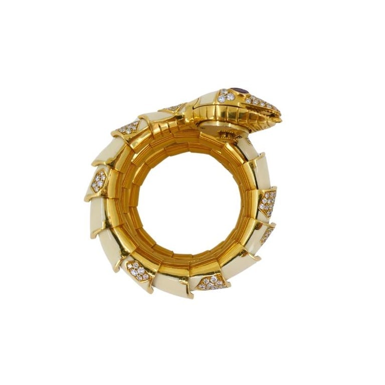 Bvlgari Bulgari Rare Serpenti Watch 18k Gold White Enamel Gemstones - 4