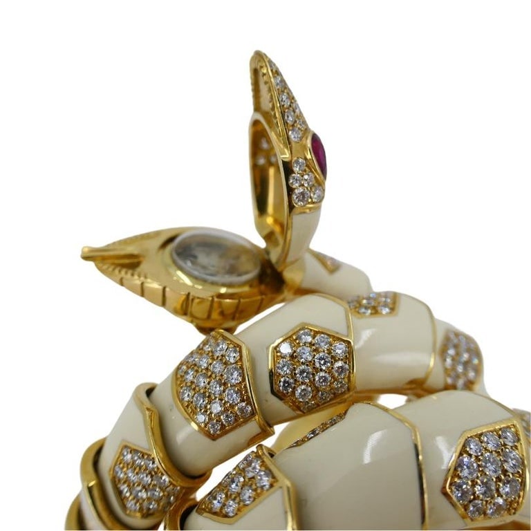 Bvlgari Bulgari Rare Serpenti Watch 18k Gold White Enamel Gemstones - 5