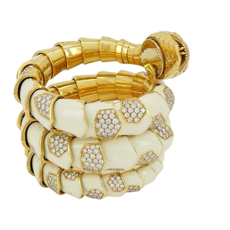 Bvlgari Bulgari Rare Serpenti Watch 18k Gold White Enamel Gemstones - 9