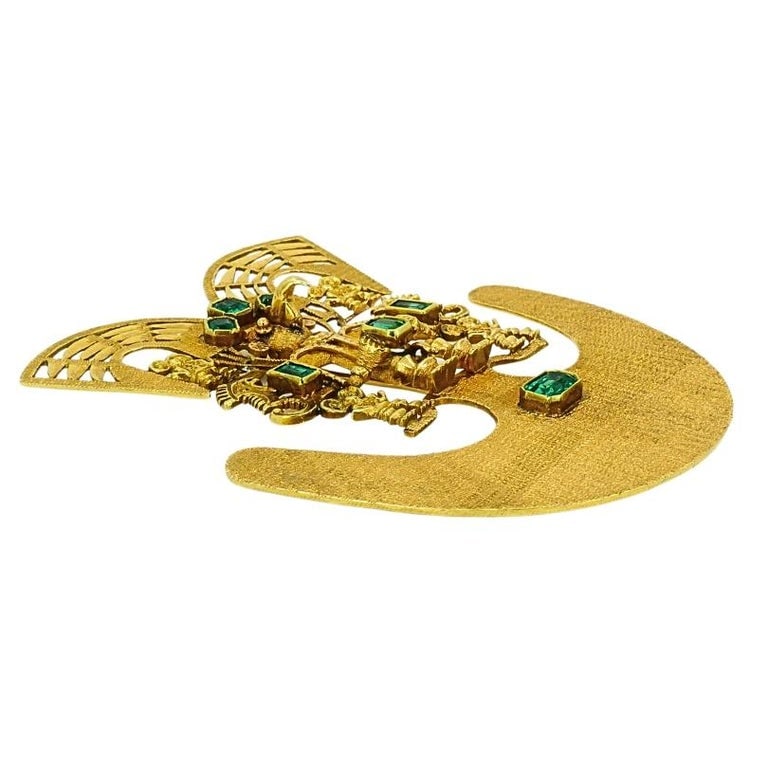 18k Gold Brooch/Pendant Emeralds Pre-Columbian Jewelry - 4