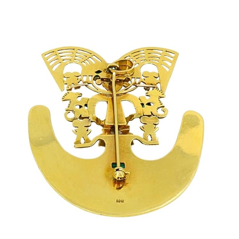 18k Gold Brooch/Pendant Emeralds Pre-Columbian Jewelry - 6