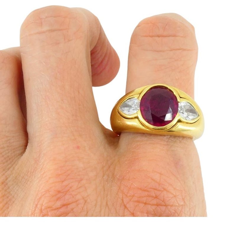 Bvlgari Bulgari Band Ring 18k Gold Cabochon Ruby Diamond AGL Certificate - 2