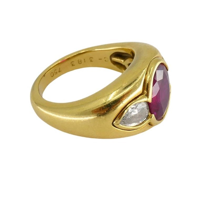 Bvlgari Bulgari Band Ring 18k Gold Cabochon Ruby Diamond AGL Certificate - 3