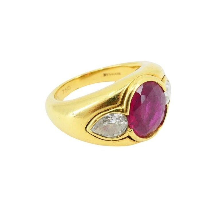 Bvlgari Bulgari Band Ring 18k Gold Cabochon Ruby Diamond AGL Certificate - 9