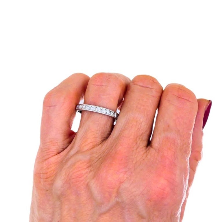 Wedding Band Platinum Diamond Eternity Ring 1960s Estate Jewelry Size 10 - 2