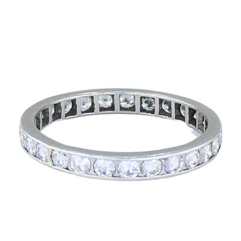 Wedding Band Platinum Diamond Eternity Ring 1960s Estate Jewelry Size 10 - 3