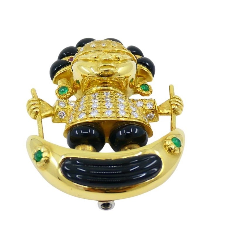 Aldo Cipullo Cartier Warrior Brooch 18k Gold Onyx Diamond Gemstones - 2