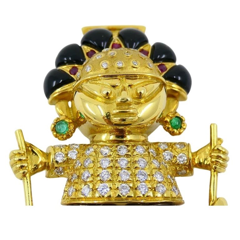 Aldo Cipullo Cartier Warrior Brooch 18k Gold Onyx Diamond Gemstones - 3