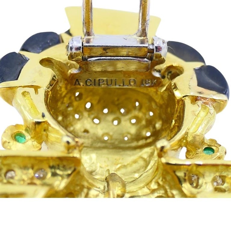 Aldo Cipullo Cartier Warrior Brooch 18k Gold Onyx Diamond Gemstones - 5