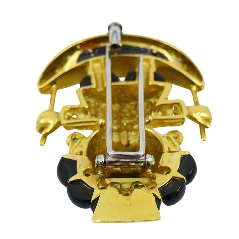 Aldo Cipullo Cartier Warrior Brooch 18k Gold Onyx Diamond Gemstones - 6